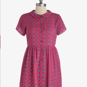 Modcloth Prowling Around Town Dress in Pink Tile